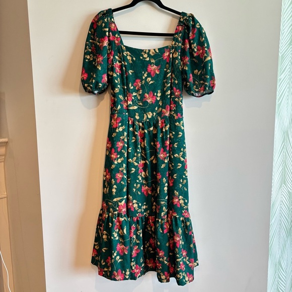Draper James Emerald Green Floral Puff Sleeve Square Neck Midi Dress Small - Picture 7 of 11
